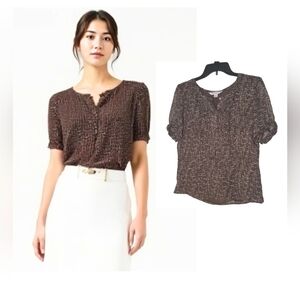 Pendleton 100% Silk Sheer Puff Sleeve Brown Blouse Petite 8 — Quiet Luxury Work